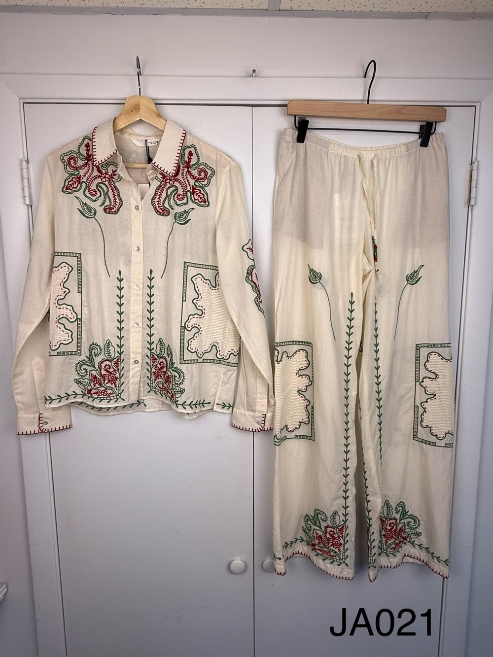 Zara ZW Collection Embroidered Shirt Pants Set XS NWT